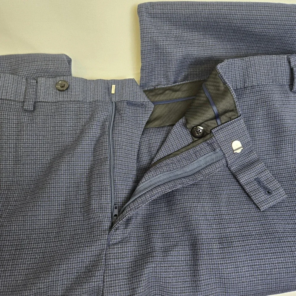 Lauren‎ Ralph Lauren Micro Check Plaid Pleated Chino Pants Blue Black P42W x 30L
